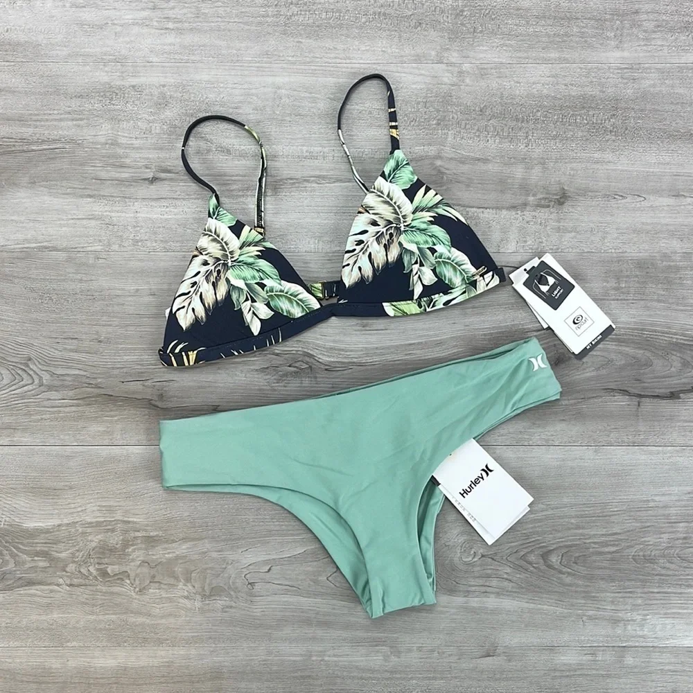 ☀️HURLEY☀️HURLEY☀️PALMETTO FIXED TRI HIPSTER SURF BOTTOM BIKINI SET